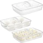 [Lawei] 3 Pack Pizza Dough Proofing Box, 14 x 10 Inch Dough Trays with Lid and Handle for Pizza, Stackable Pizza Bread Fermentation Storage Containers, Translucent Box with Cover Dough Tray, BPA Free