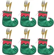 Christmas Cutlery Holder - 6X Christmas Stocking Cutlery Holders - Christmas Dinner Table Decorations Paper Cutlery Holder for Forks and Kitchen Dinner Table Decor