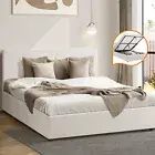 Oikiture Bed Frame Double Size Gas Lift Base With Storage White Boucle