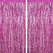 TOTAFAM Pink Foil Fringe Curtains Backdrops 2 Pack, Fringe Curtain Door Streamers for Birthday Wedding Bridal Shower Holiday Graduation Party Decorations