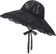 [SIQITECHUK] Women Roll Up Floppy Hat Wide Brim Sun Beach Hat Travel Beach Hat Packable Elegant Wide Brim Hat Summer Sun Protection Hat Foldable Lace Beach Sun Hat for Weeding Church Photography Tea Party