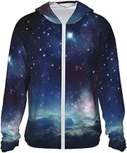[FHEDVBN] Men's UPF 50+ Night Sky Outer Space Sun Protection Hoodie Long Sleeve Rash Guard Hiking Running Workout Shirt