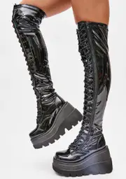 [Demonia] Black Patent Shaker-374 Thigh High Boots
