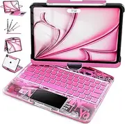 FFENDOUNIU for iPad 10.2 inch Case with Touch Keyboard, 360°Rotating Stand for iPad 7th/8th/9th Generation, 7 Color Backlight, Tech Style (Transparent Pink)