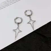 Cross Accented Hoop Earrings 1 Pair - Thick Pin - Silver - One Size