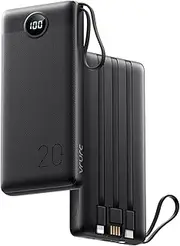 20000mAh Portable Charger with Built in Cables, Power Bank 22.5W Fast Charging VRURC, PD & QC 3.0 USB C Battery Pack with 4 Output 2 Input LED Display for iPhone 15 14 etc,Samsung Android Phones