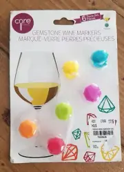 NEW Core Cocktail Wine Glass Markers Charms 6 Piece Set GEMS Bright & Decorative