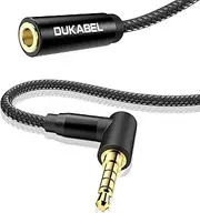 DUKABEL Headphone Extension Cords, 1.2 Meter(4 Feet) Right-Angle 3.5mm TRRS Earbuds Extender with Mic and HiFi Stereo 1/8 inch Male to Female Audio Jack Extension for Audio Devices, PC etc.