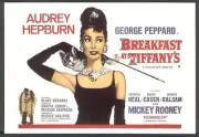 Modern FILM POSTER Postcard: BREAKFAST AT TIFFANYS (Audrey Hepburn) MayfairFP858