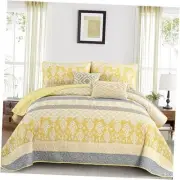 Boho Stripe Quilt Set Size, 3 Pieces Bohemian Bedspread Set King Yellow