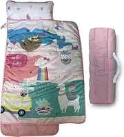 Toddler Nap Mat Set with Removable Pillow - Ultra Soft Slumber Nap Mats for Preschool, Roll-Up Toddler Sleeping Bag for Preschool & Daycare - 50"x20" Cozy and Portable (Pink Alpaca)