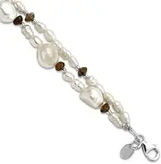 [JewelryWeb] 7mm 925 Sterling Silver Labradorite and Fw Cultured Pearl 2strand With 3 Centimeters Ext. Bracelet 19 Centimeters Strand-Bracelet for Women