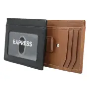 Fine Leather Men's Mini Front Pocket Wallet Credit Card Holder Metal Spring Clip