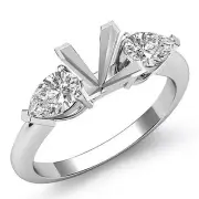 Genuine 3 Stone Pear Princess Mount Diamond Engagement Ring 14k White Gold 0.5Ct