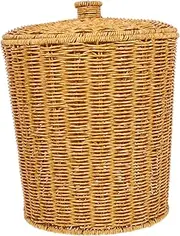 ABOOFAN Rustic Waste Basket with Cover Plastic Woven Basket Trash Can Storage Basket for Bedroom