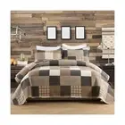 Quilta Patchwork 100% Cotton Queen Quilt Set - Farmhouse Plaid Patchwork Beds...