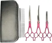 Dog Grooming Scissors Set with Safety Tips, Sharp and Heavy-duty Stainless Steel Professional Pet Grooming Shears kit - Straight, Thinning, Curved Scissors and Comb for Dog Cat Pet