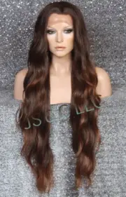 Human Hair Blend Full Lace Front Wig Long Auburn mixed Wavy Heat OK T1B/30 MT