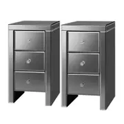 ALFORDSON 2x Mirrored Bedside Table Grey