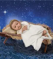 BABY JESUS DOLL FIGURE WITH REALISTIC MANGER AND NATURAL FABRIC CHRISTMAS DECOR