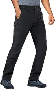 [Stlight] Mens Snow Ski Water Repellent Softshell Pants for Winter Hiking Fleece Lined Bottom Leg Zipper with 6 Zip Pockets