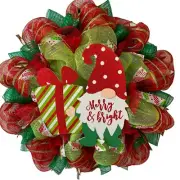 Merry and Bright Christmas Gnome Handmade Deco Mesh