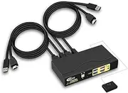 CKLau 4K@60Hz 2 Port KVM Switch HDMI Monitor Switch with Audio, All Input Cables and 2 pcs USB 3.0 Hub, Computer Switch for 2 Computers Sharing Keyboard Mouse Monitor Support EDID, Hotkey Switching