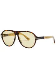 Tom Ford Quincy Aviator-style Sunglasses, Sunglassses, Brown, Aviator, Designer-engraved Lenses, Signature T Insert at Temples, Clear Tips ONE SIZE