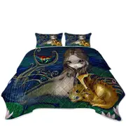 Fantasy Art Beautiful Mermaid with a Golden Dragon Coverlet