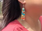 Stunning Women's Santo Domingo Spiny Oyster & Turquoise Slab Dangle Earrings