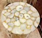 18" Agate Stone End Side Table for Home Decor, Custom Made Small Table Round Top