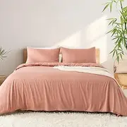 LINENOVA 2000TC Bamboo Cooling Quilt Cover Set Queen Size - Ultra Soft Breathable- 3pcs Doona Cover Set with Corner Ties & Button Closure for Hot Sleepers (Queen, Dusty Pink)
