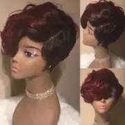 Pixie Cut Glueless Wigs Ombre Red Curly Black Burgundy Mixed Glueless Soft Wigs