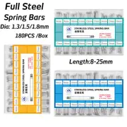 Set of 180PCS Full Stainless Steel Watch Band Spring Bar Pins 1.3mm 1.5mm 1.8mm
