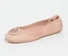 NIB Tory Burch Minnie Embossed Leather Travel Ballet Flat Meadowsweet Pink US 9