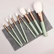 Makeup Brush Set 8 Pcs Premium Synthetic Foundation Powder Concealers Eye shadows Blush Green Makeup Brushes with Dark Grey Storage Bag