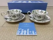 New with Box Set of 2 Wedgwood Wild Strawberry Teacups and Saucers