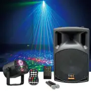 E-Lektron P12U Karaoke Party Set BT Portable Speaker UHF mics Laser Disco Light