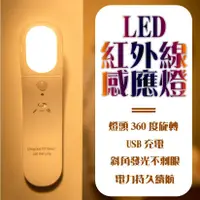 在飛比找松果購物優惠-LED紅外線感應燈 可長亮 USB充電360度旋轉 人體自動