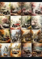 16 PCs Vintage Cars Tag Set USA Seller Junk Journals Scrapbook