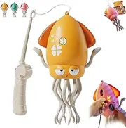 Electric Dancing Octopus Toy, Automatic Obstacle Avoidance Octopus Sensor Toy, Automatic Octopus Toy, Crawling Dancing Octopus Toy with LED & Music for Indoor Play & Sensory Development(Yellow+fishing