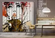 3D Graffiti Lines Girl Art NAO050 Photo Curtain Printing Fabric Window Fay