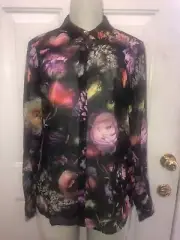 NWT TED BAKER MALINDA MID - GREY SHADOW FLORAL CLASSIC SHIRT TED'S 0 US SIZE 2
