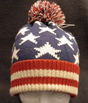 NWT Unisex OSFA DXL American Flag AOP Winter Beanie Pom Hat New