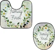 Toilet Lid Cover and U-Shaped Toilet Floor Mat Set of 2 Pieces, Quote Art Message Calligraphy Toilet Mat Set, Machine Washable Seat Covers Non-Slip Absorbent Rugs
