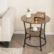 Costway2-Tier Round End Table with Open Storage Shelf for Living Room-Coffee-2 pieces