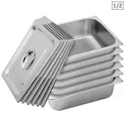 NNEAGS 6X GN Pan Full Size 1/2 GN Pan 10cm Deep Stainless Steel Tray With Lid