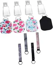 4 Sets Neoprene Keychain Holders with Refillable Bottles for Hand Liquid Soap Shampoo for Travel Gym School and Everyday Use