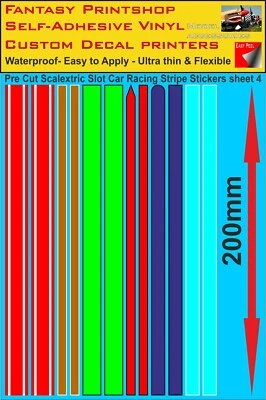 SCALEXTRIC SLOT CAR DECALS TRANSFERS Pre Cut STICKERS RACING STRIPES sheet 4