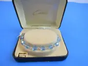 Creed Swarovski Crystal 7mm Aqua Beaded Rosary Cross Bracelet 925 Sterling
